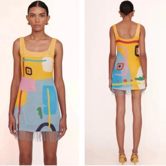 STAUD Dresses & Skirts - Staud Le Sable Square-Neck Beaded Mini Dress in Daffodil Dream